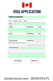 Canadian visa application form with fields to fill in