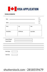 Canadian visa application form with fields to fill in