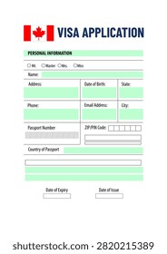 Canadian visa application form with fields to fill in