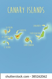 Canary Islands Cartoon Map.