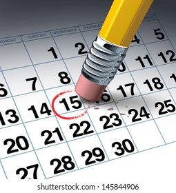 Cancel An Appointment And Change Of Schedule Business Concept With A Pencil Eraser Erasing A Highlighted Red Circle As A Symbol Of Time Management By Rescheduling.