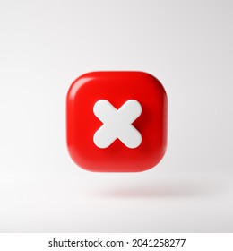 Cancel cross icon isolated over white background. 3D rendering.
