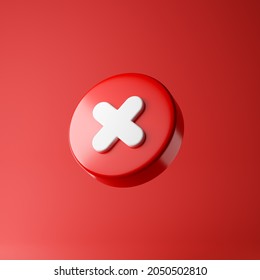 Cancel cross icon isolated over red background. 3D rendering.