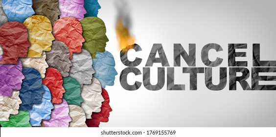 Cancel culture symbol or cultural cancellation and social media censorship as canceling or restricting opinions that are offensive or controversial to the public with 3D illustration elements.