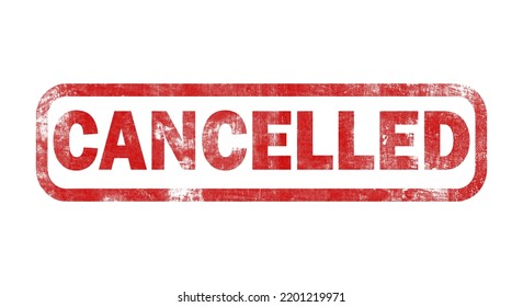 Cancelled Rubber Stamp. Red Word Seal.