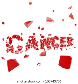 Cancer Breakthrough, Word Crashed And Broken Into Pieces Isolated On White