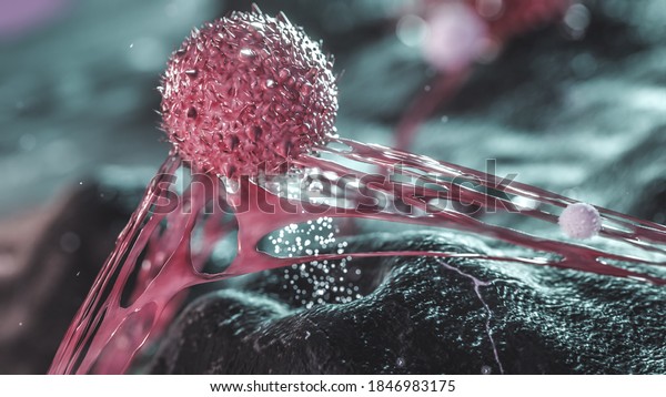 Cancer\
Cell infecting healthy tissue, cancer cell and T-cell attack\
oncology concept cancer tumor spread 3d\
rendering