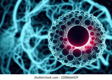 Cancer Cell Inside Human Tissue. Virus RNA Invading, Hiding Inside Intracellular Membrane And Creating Copies. Tumor Metastasis Outbreak. Human Oncology Disease Concept