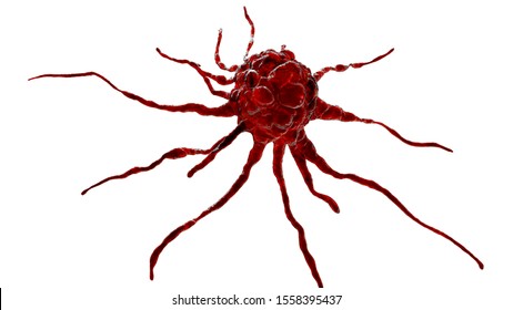 Cancer Cell Isolated On White Background, Tumour Cell, Close-up View, 3D Illustration