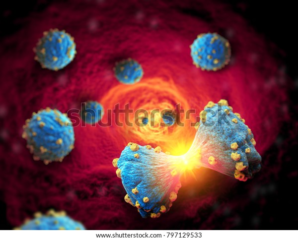 Cancer\
cell in the moment that divides, 3d\
illustration