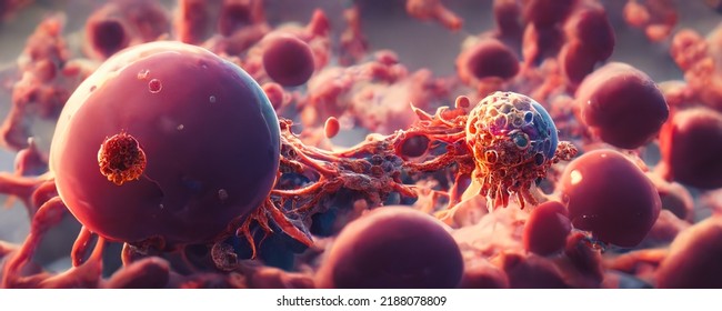 Cancer Cells Destroyed By Oncogenic Virus, Cell Modifying Virus, Biological Therapy Agents 3d Rendering