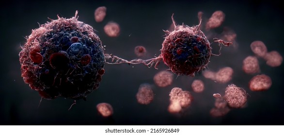 Cancer Cells Dividing, Tumor Growth, T-Cells Immunotherapy,  Oncology Concept, Cancer Treatment, Personalized Therapy  3d Rendering