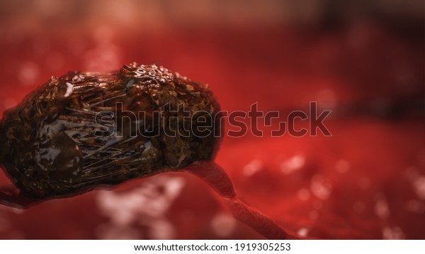 Cancer Cells on tissue,
cancer cell concept, dividing cells and EMV cancer cell infecting
healthy tissue, cancerous surface with different levels of
infection 3d
rendering