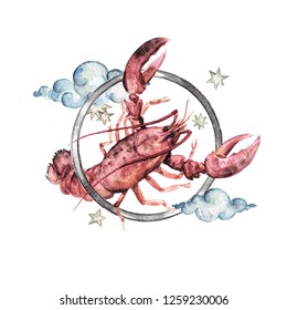 Cancer - Zodiac Symbol. Watercolor Illustration.