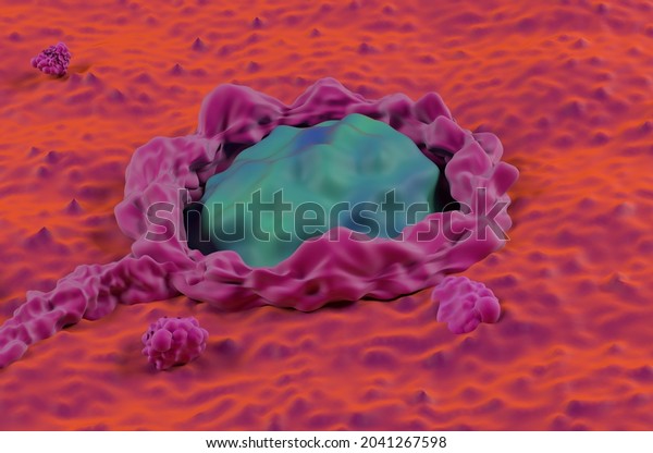 Cancerous colon surface super macro\
colorectal cancer closeup view 3d\
illustration