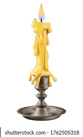 Candle in a candlestick isolated on white background - 3D illustration