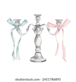 Candle holder with bow. Cute illustration for wedding invitations, bridal shower, celebration. - Powered by Shutterstock