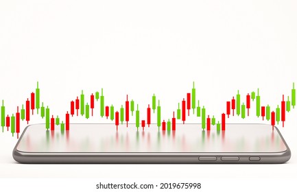 Candle Stick Graph Chart Of Online Stock Market Trading With Mobile Phone ,3d Render Illustration Background