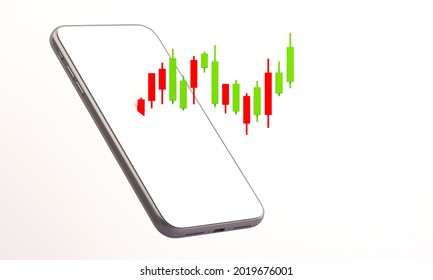 Candle Stick Graph Chart Of Online Stock Market Trading With Mobile Phone ,3d Render Illustration Background