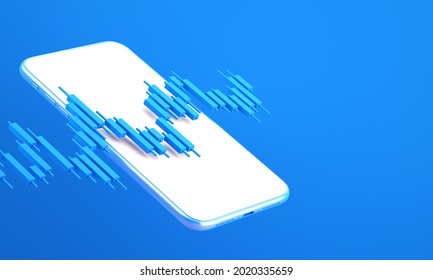 Candle Stick Graph Chart Of Online Stock Market Trading With Mobile Phone ,3d Render Illustration Background