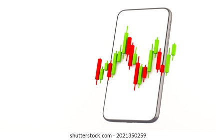 Candle Stick Graph Chart Of Online Stock Market Trading With Mobile Phone ,3d Render Illustration Background