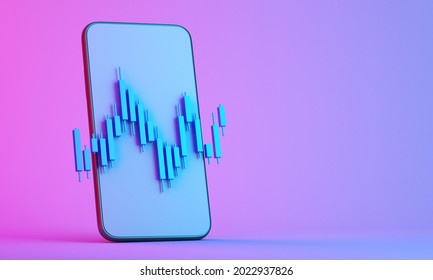 Candle Stick Graph Chart Of Online Stock Market Trading With Mobile Phone ,3d Render Illustration Background