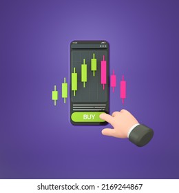 Candle Stick Graph Chart Of Online Stock Market Trading On Phone, 3d Render Illustration Background