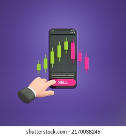 Candle Stick Graph Chart Of Online Stock Market Trading On Phone, 3d Render Illustration Background