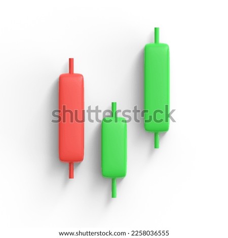 candle stick pattern Three inside up. forex stock or crypto trading. inverse and reversal pattern to bullish or bearish graph. tutorial investment concept. 3d render isolated on white background.