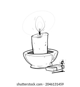Candlestick. Black and white illustration on white background.