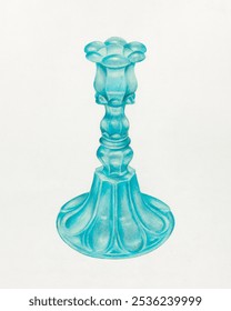 Candlestick (ca. 1940) by John Tarantino. Glassware illustration. Vintage candle holder home decor art drawing illustration, old painting art print of candlestick vintage home decoration on paper.