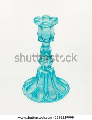 Candlestick (ca. 1940) by John Tarantino. Glassware illustration. Vintage candle holder home decor art drawing illustration, old painting art print of candlestick vintage home decoration on paper.