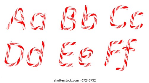 Candy Cane Font A - F Letters Isolated On White