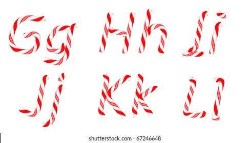 Candy Cane Font G - L Letters Isolated On White