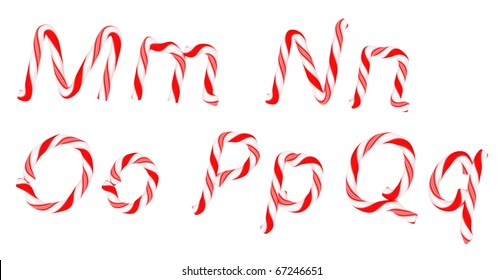 Candy Cane Font M - Q Letters Isolated On White