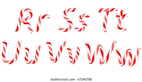 Candy Cane Font R - W Letters Isolated On White