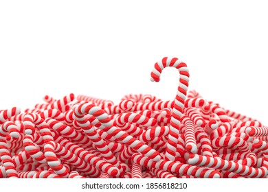 candy canes heap background, isolated on white, 3d render