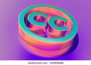 Candy Color Creative Commons Icon On Purple Background With Soft Focus. 3D Illustration Of Creative Commons, Logo, License, Square Icon Set For Presentation.