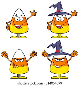 Candy Corn Cartoon Character 1. Raster Collection Set