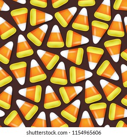 Candy corn sweets seamless pattern illustration. Halloween symbol background.