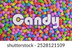 Candy gems sugar coated, Multicolor gems with candy text.