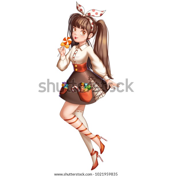 candy girl anime cartoon style video stockillustration