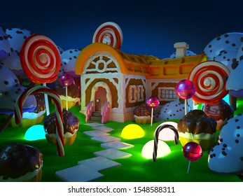 Candy Land Landscape Gingerbread Fantasy House Stock Illustration ...