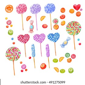 Candy,lollipops.watercolor Clipart For Creating Greeting Cards, Seamless Patterns,decorations Websites,blogs.Illustration Watercolor