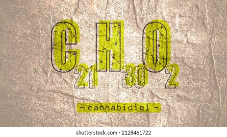Cannabidiol chemical formula. Concept of medicine and pharmacy