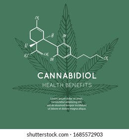 Cannabidiol Health benefits  background, banner. Hand drawn Infographic set of medical Cannabis, marijuana.  Pills,  bottles, oil and other medicinal cannabis symbols
