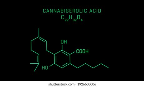 Cannabigerolic Acid Molecular Structure Symbol Neon on black background