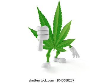 Cannabis Character With Thumbs Down Gesture Isolated On White Background. 3d Illustration