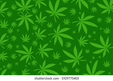Cannabis Leaves On Green Background