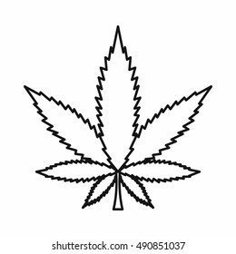 Cannabis Marijuana Leaf Icon In Outline Style Isolated On White Background.  Illustration